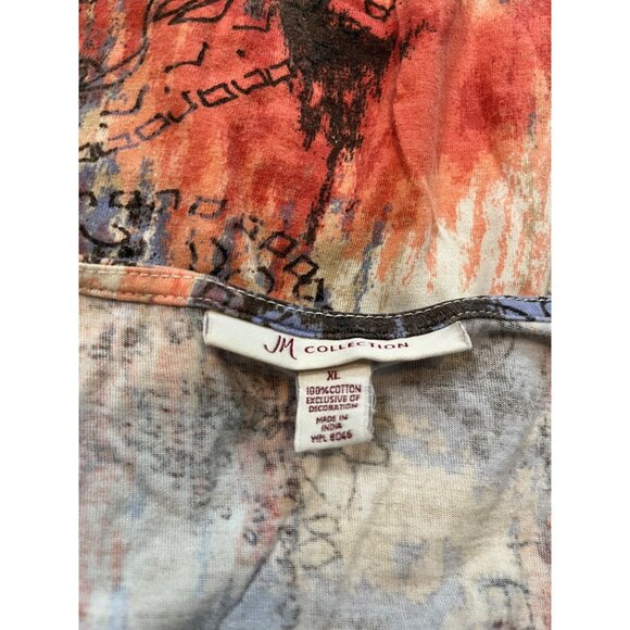 JM Collection Abstract Floral Long Sleeve Top Size XL Tunic 100% Cotton India - Picture 7 of 8